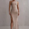 Taupe Contrast Eden One Shoulder Maxi Dress