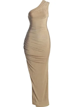 Taupe Contrast Eden One Shoulder Maxi Dress