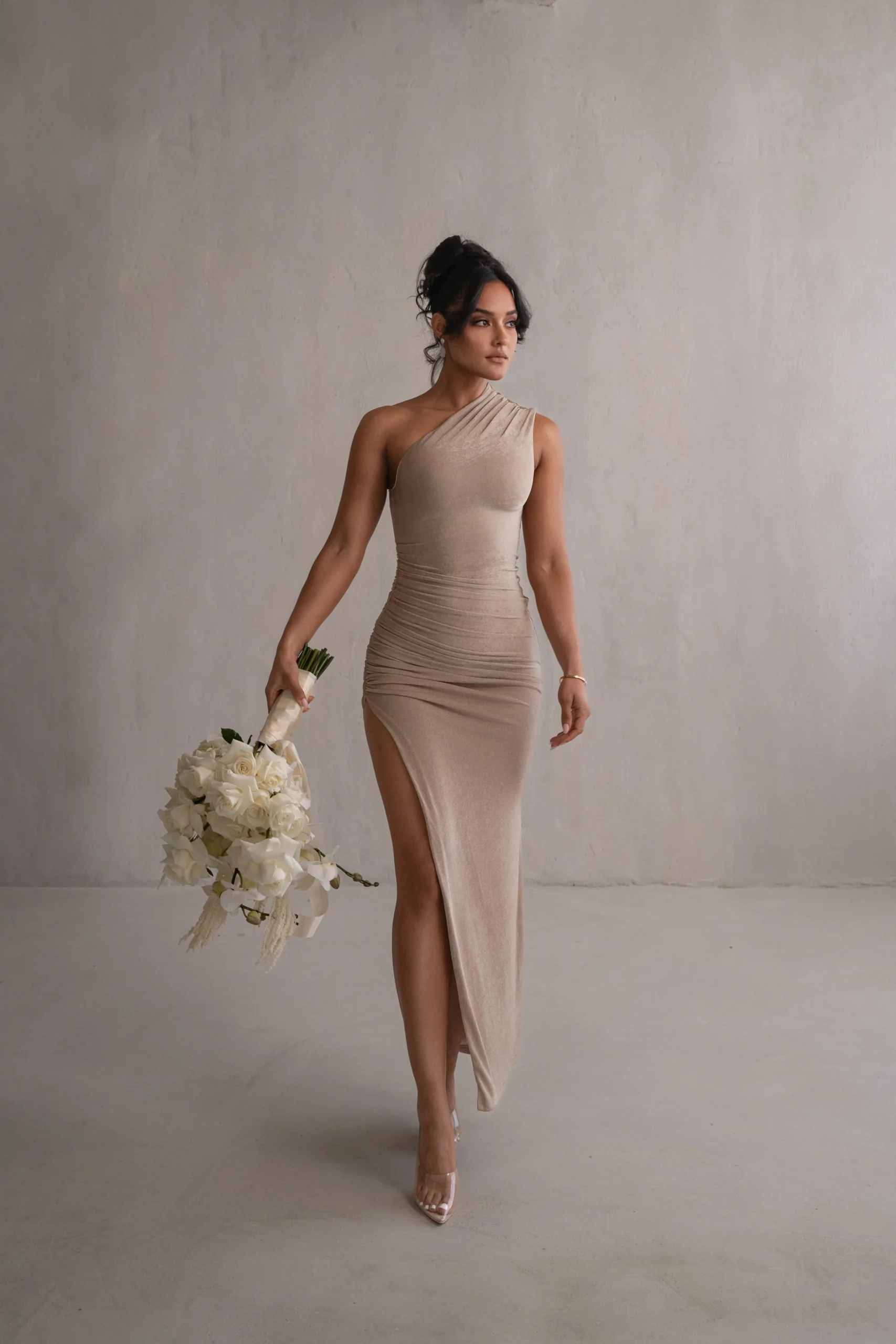 Taupe Contrast Eden One Shoulder Maxi Dress