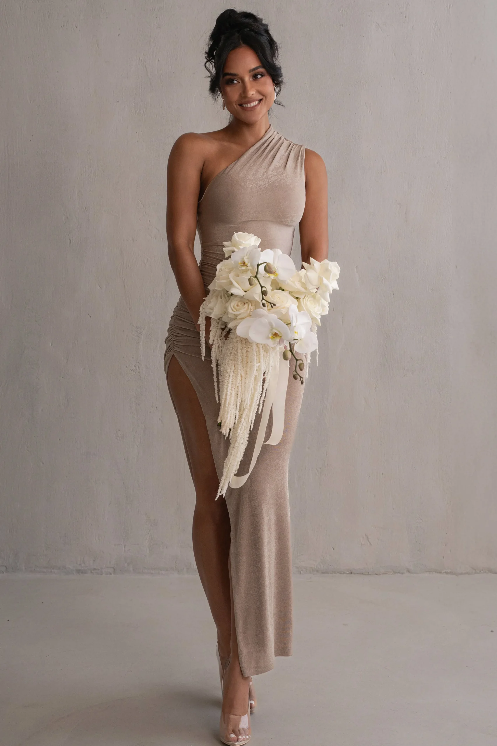 Taupe Contrast Eden One Shoulder Maxi Dress