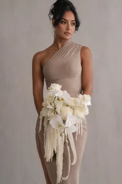 Taupe Contrast Eden One Shoulder Maxi Dress