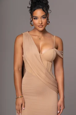 Taupe Grand Entrance Drape Dress