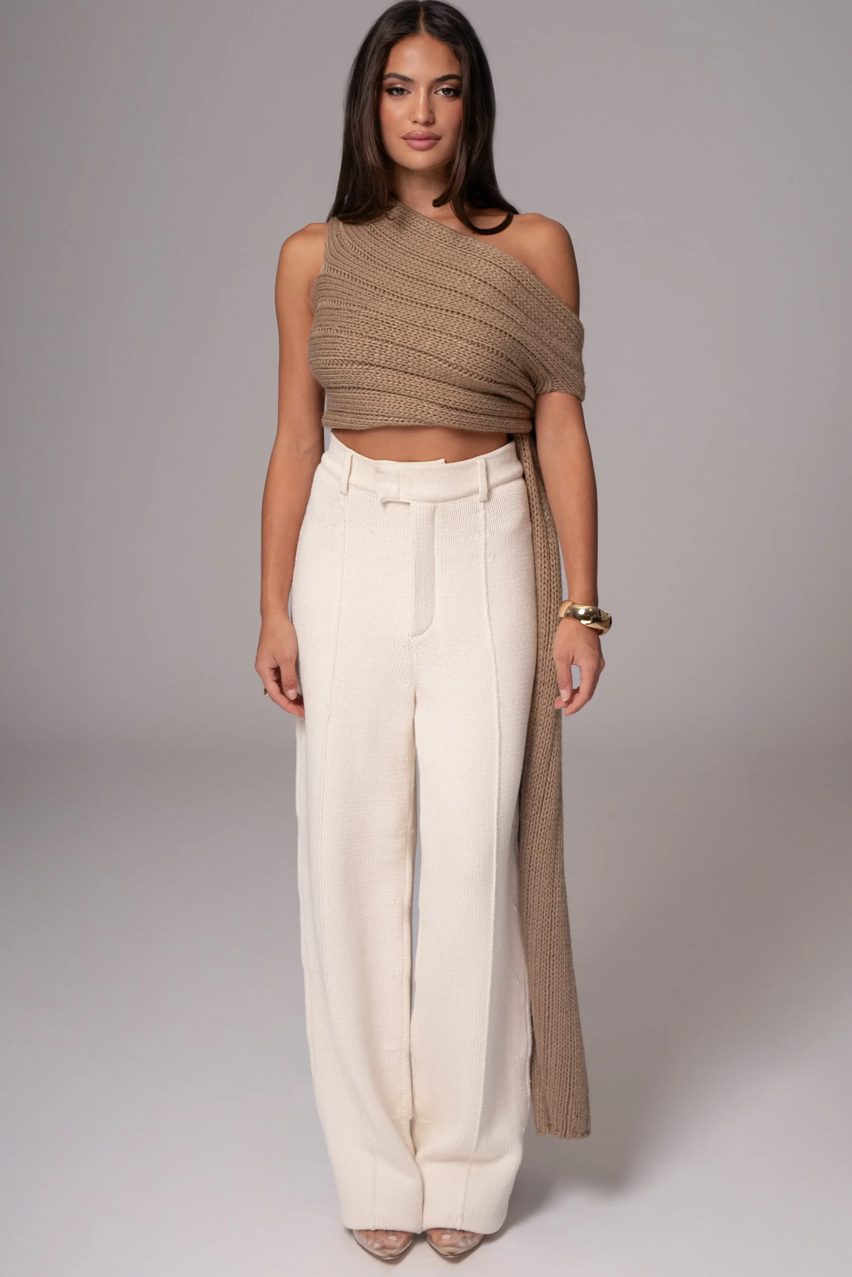 Taupe Soft Life Cable Knit Sweater Top