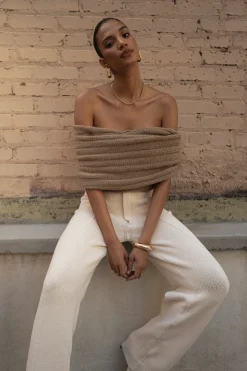 Taupe Soft Life Cable Knit Sweater Top