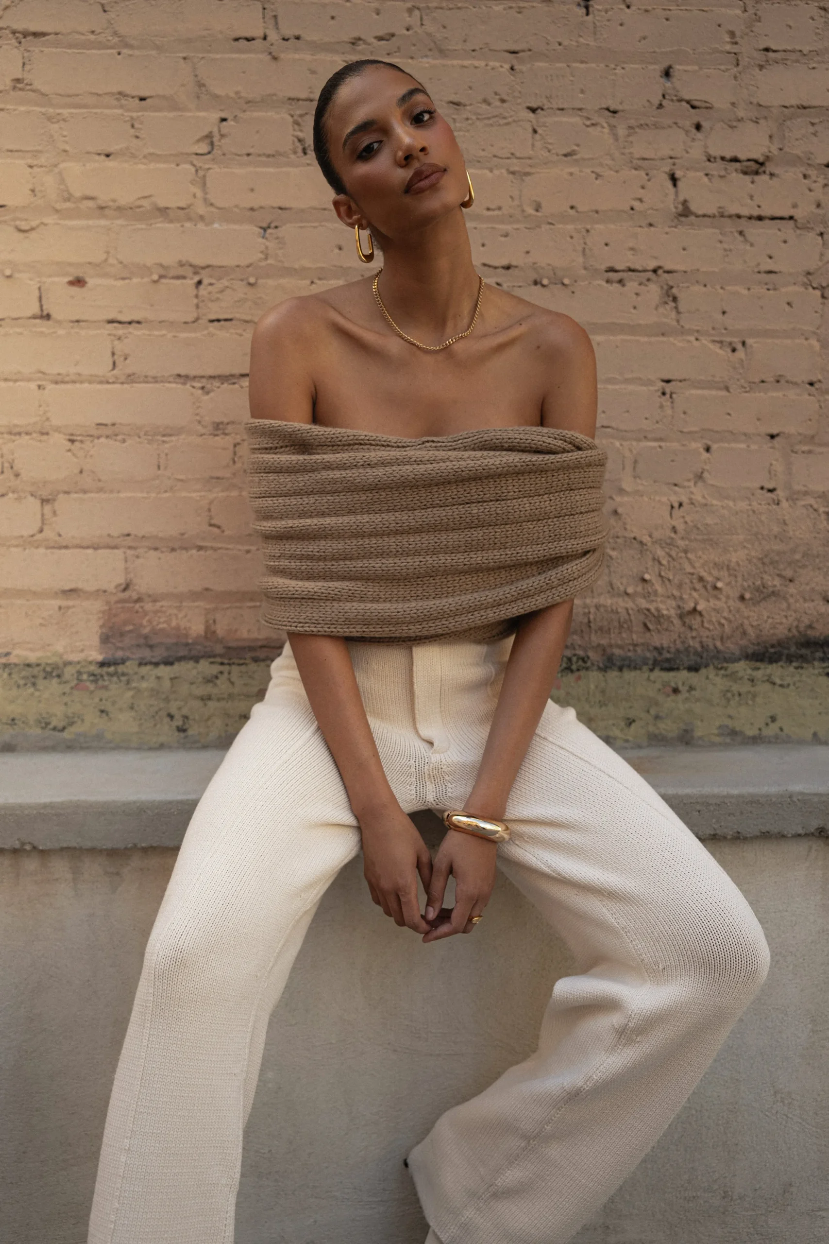 Taupe Soft Life Cable Knit Sweater Top