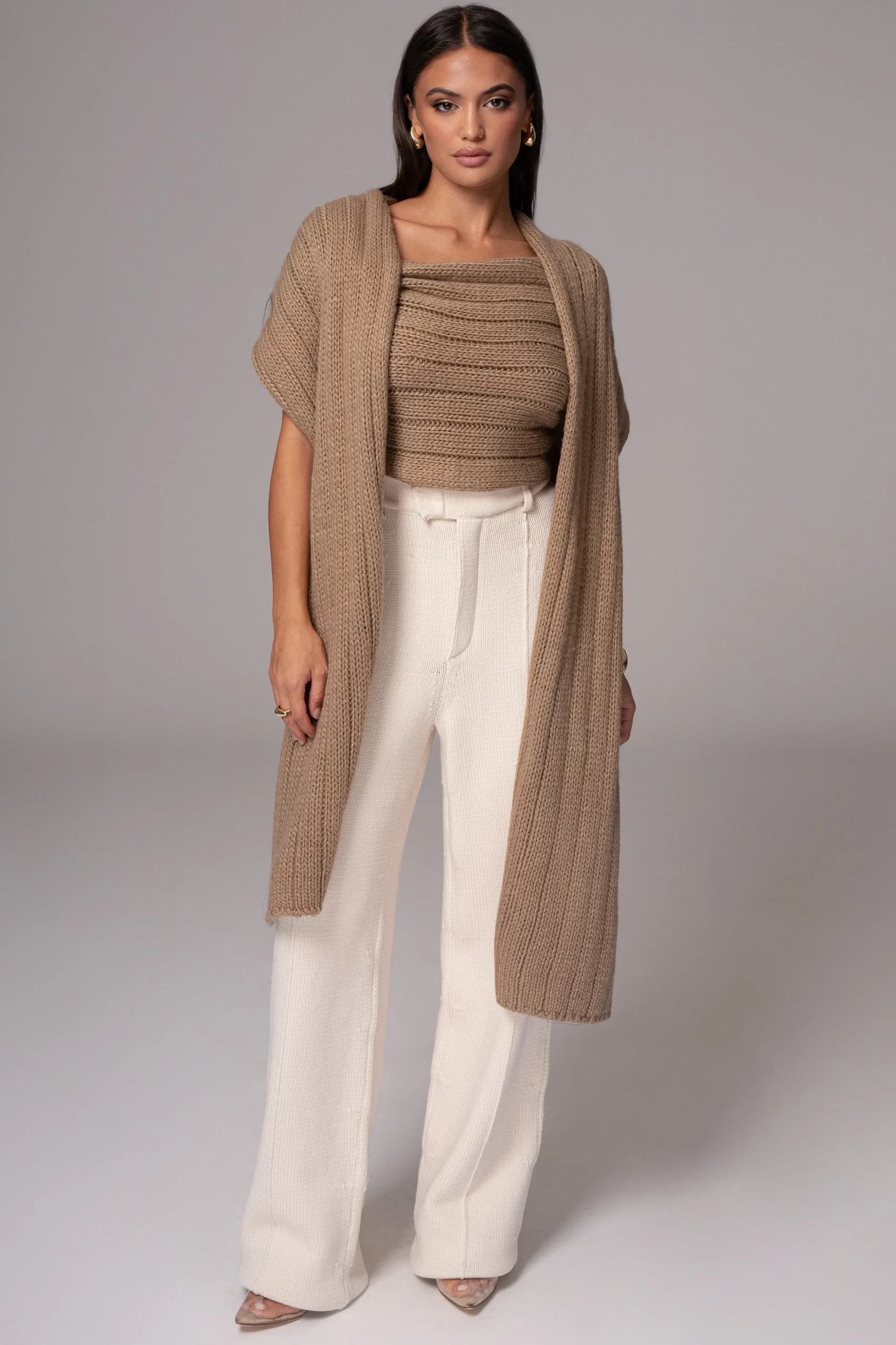 Taupe Soft Life Cable Knit Sweater Top