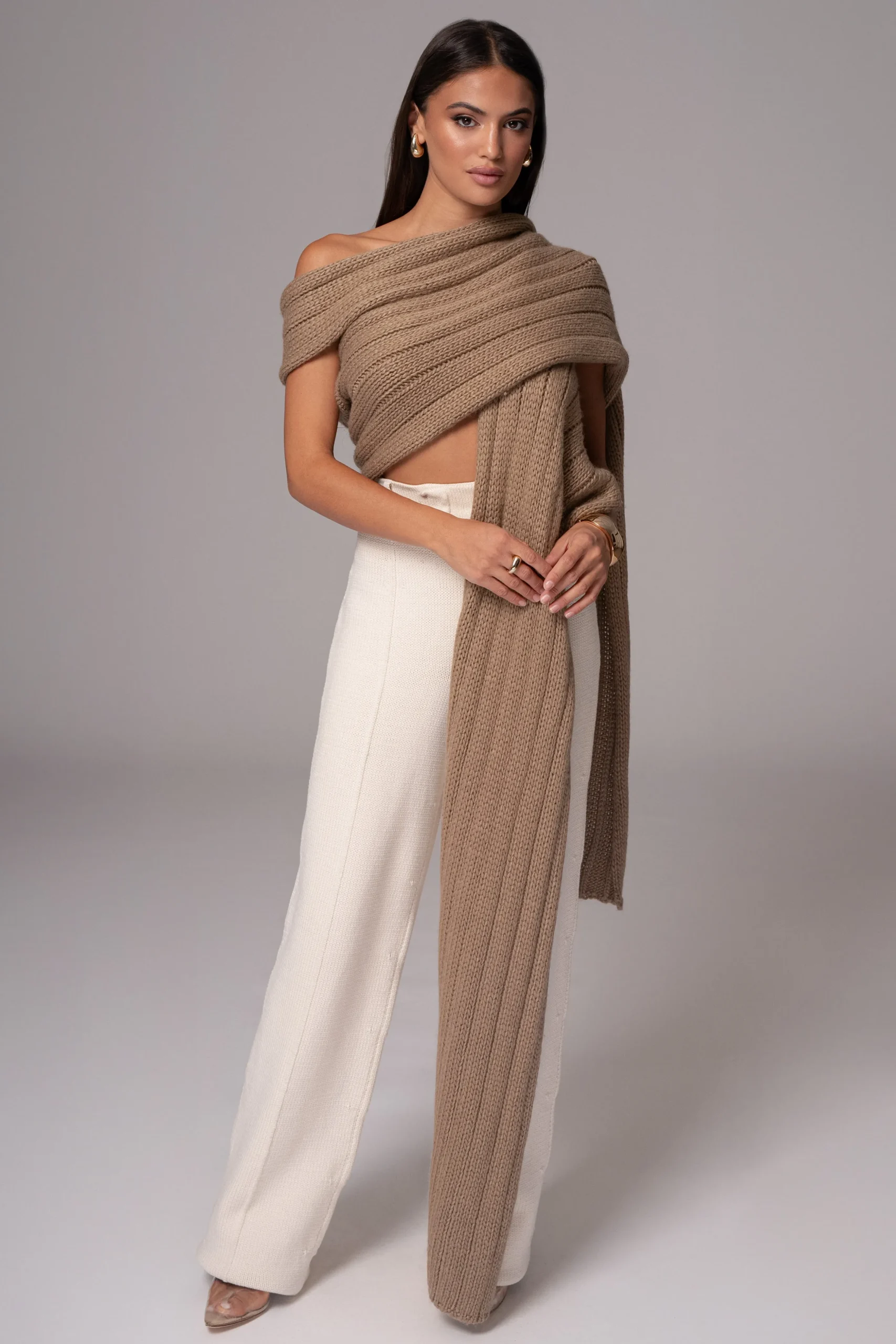 Taupe Soft Life Cable Knit Sweater Top