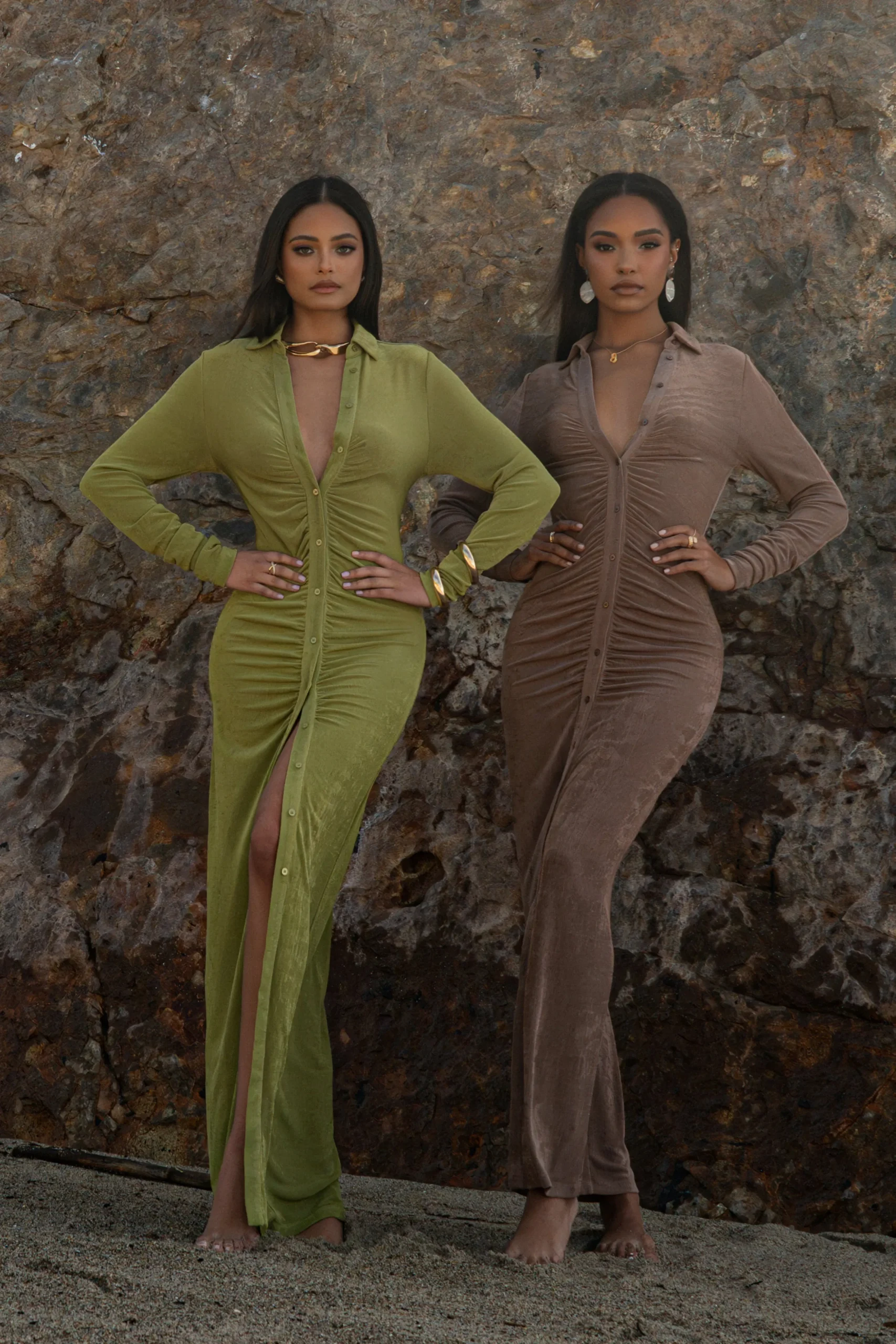 Taupe Zahra Button Front Maxi Dress