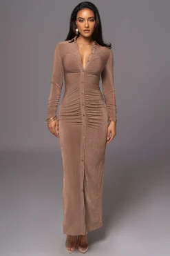 Taupe Zahra Button Front Maxi Dress