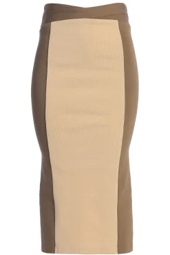 Taupe/Tan Celebration Colorblock Midi Skirt