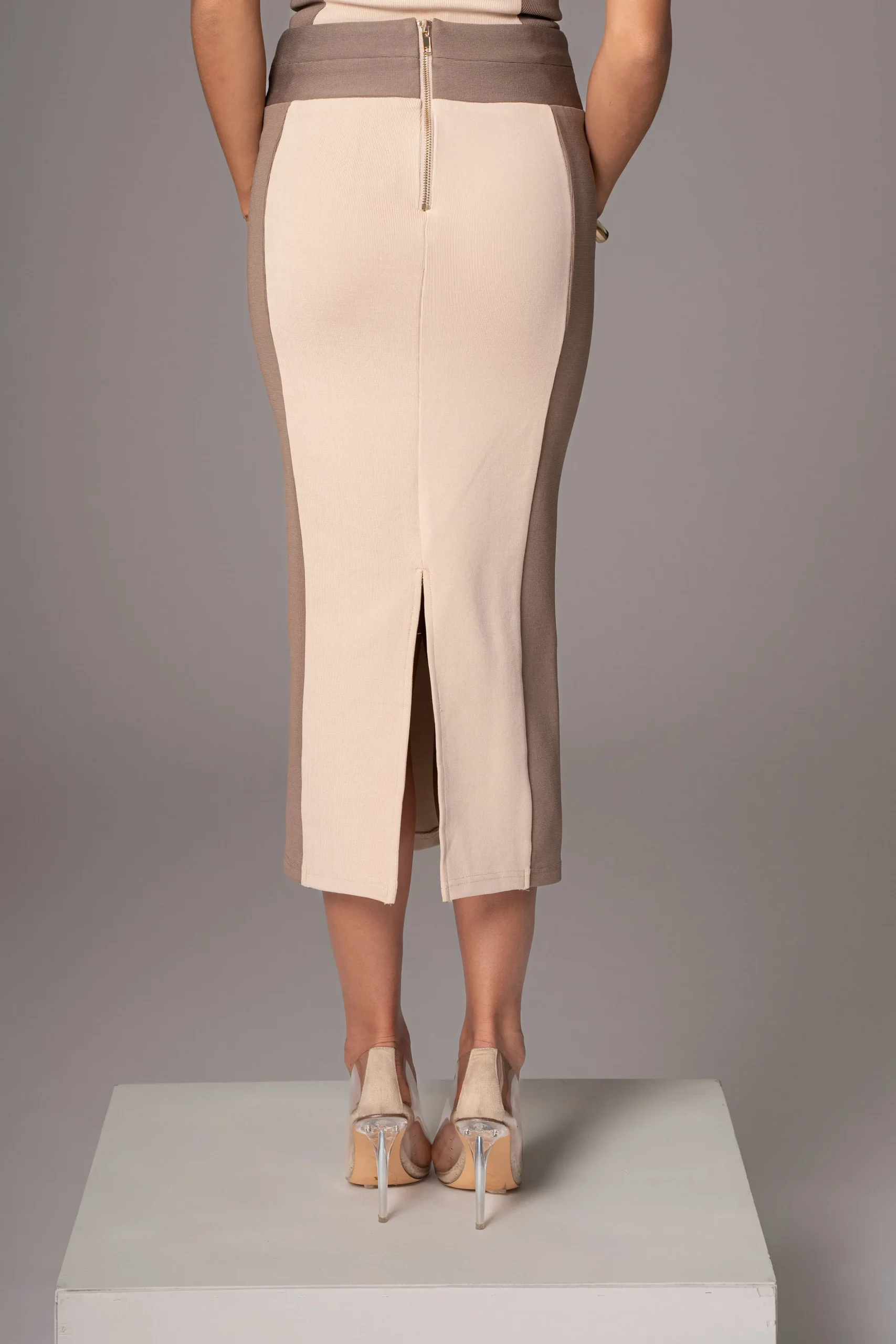 Taupe/Tan Celebration Colorblock Midi Skirt