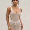 Taupe/White Deana Ribbed Bodysuit