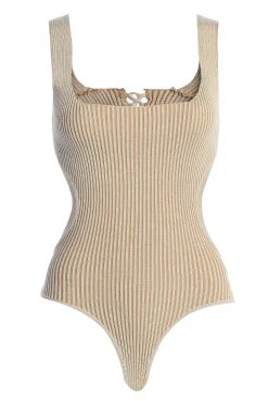 Taupe/White Deana Ribbed Bodysuit