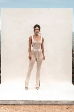 Taupe/White Deana Ribbed Bodysuit