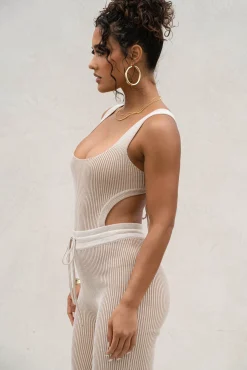 Taupe/White Faya Ribbed Pants