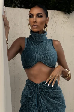 Teal Chosen One Velvet Skirt Set