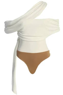 White Above All Drape Bodysuit