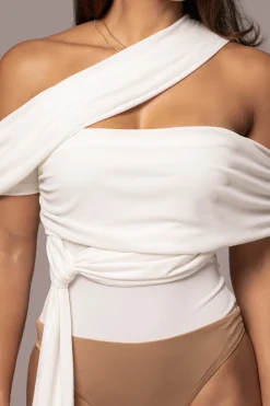 White Above All Drape Bodysuit