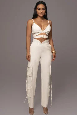 White Better Half Linen Utility Pants