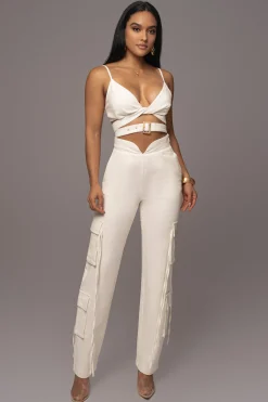 White Better Half Linen Utility Pants