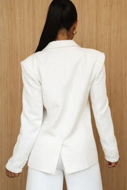 White Cyra Tailored Linen Blazer