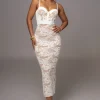White Mesh and Lace Bustier Midi Dress