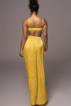 Yellow Lets Get Away Satin Pant Set