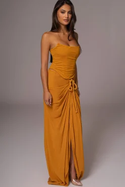 Yellow Noelia Linen Slit Skirt