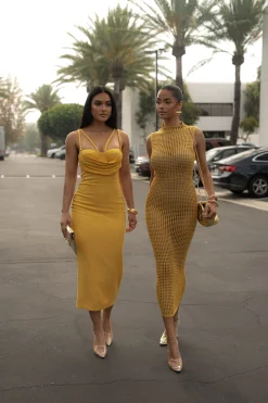 Yellow Pacific Tides Crochet Maxi Dress
