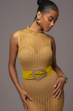 Yellow Pacific Tides Crochet Maxi Dress