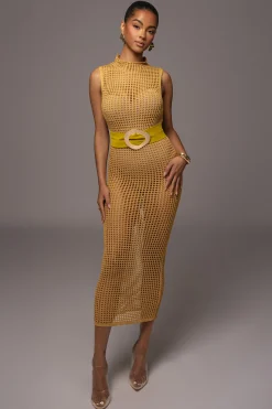 Yellow Pacific Tides Crochet Maxi Dress