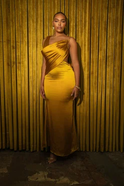 Yellow Satin Belle Maxi Dress