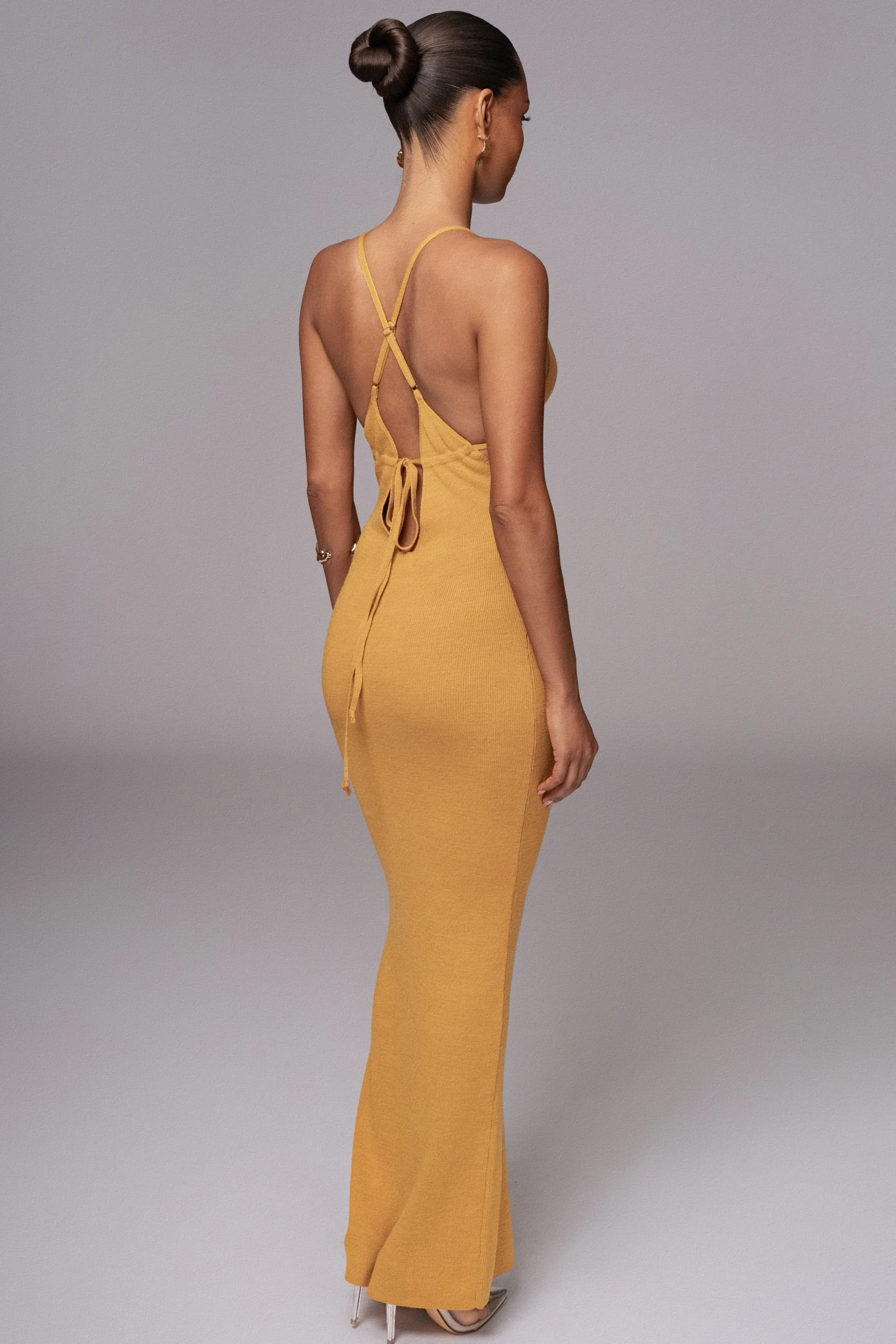 Yellow Sun Rays Knit Maxi Dress