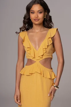 Yellow Sunshine Ruffle Linen Dress