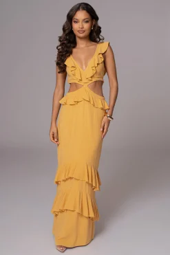 Yellow Sunshine Ruffle Linen Dress