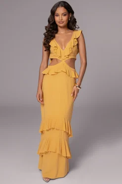 Yellow Sunshine Ruffle Linen Dress