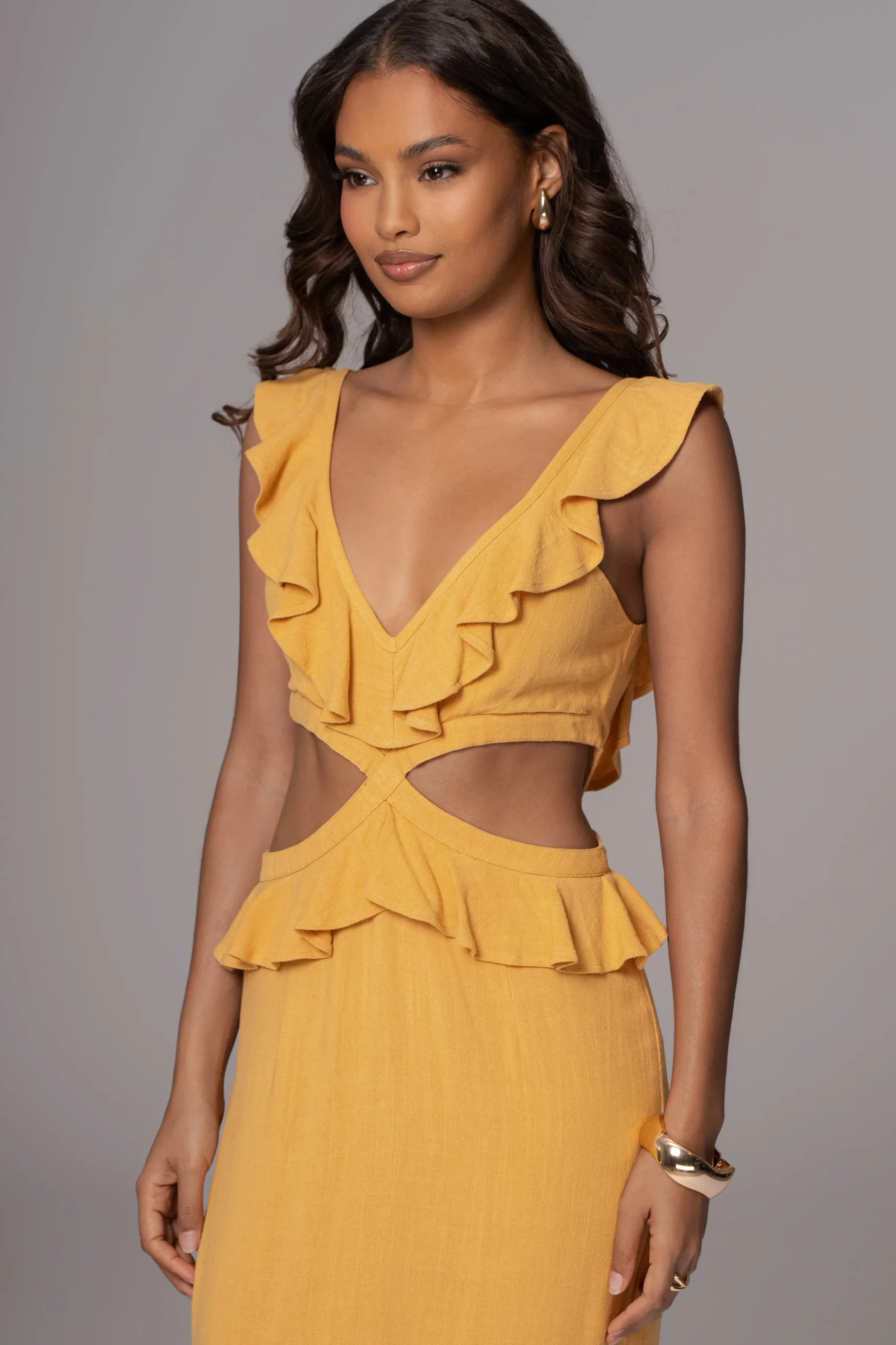 Yellow Sunshine Ruffle Linen Dress