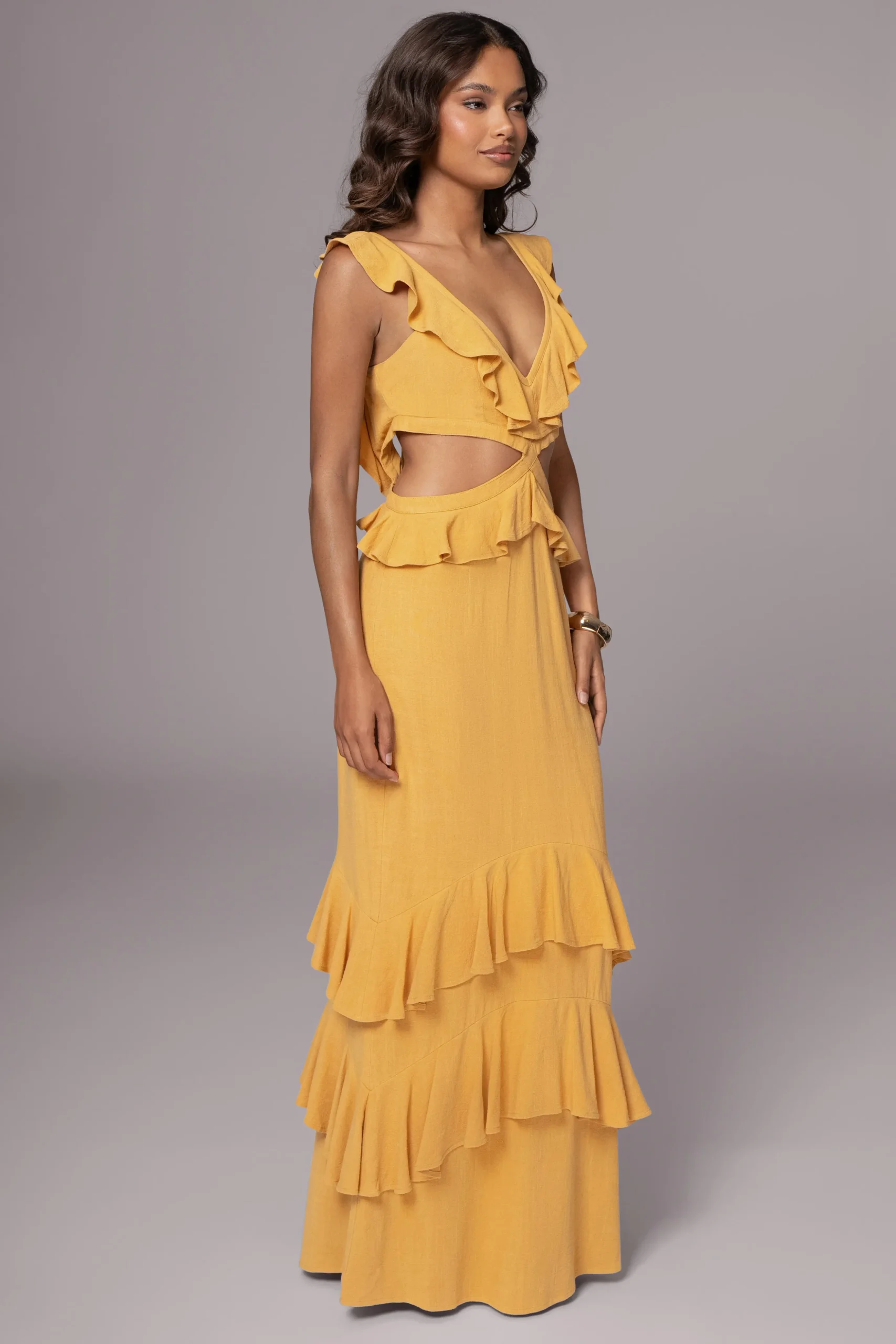 Yellow Sunshine Ruffle Linen Dress