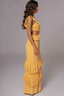 Yellow Sunshine Ruffle Linen Dress
