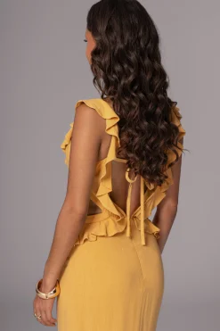Yellow Sunshine Ruffle Linen Dress