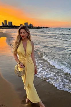 Yellow Under The Moonlight Drape Dress